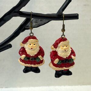 Holiday Christmas Jolly Santa Drop Dangle Earrings French Wire .75"x1.5"